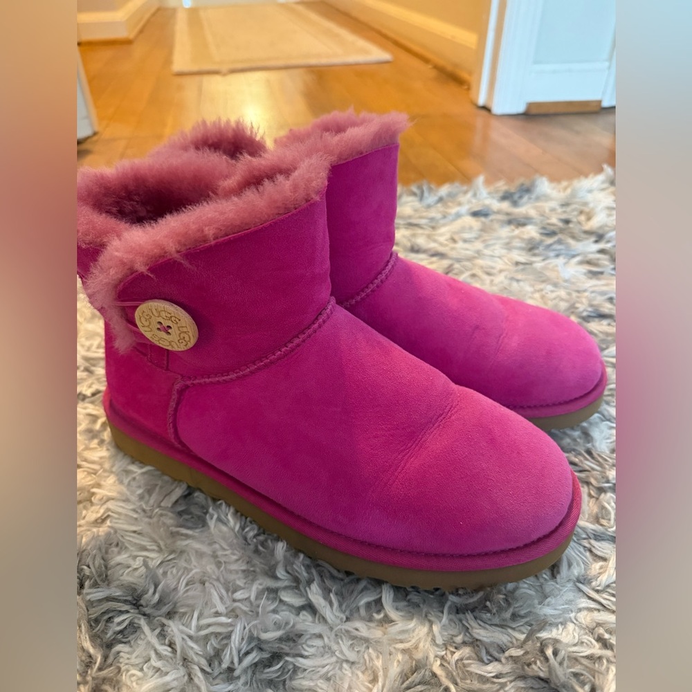 Ugg Pink Mini Bailey Button  Women's Boots
